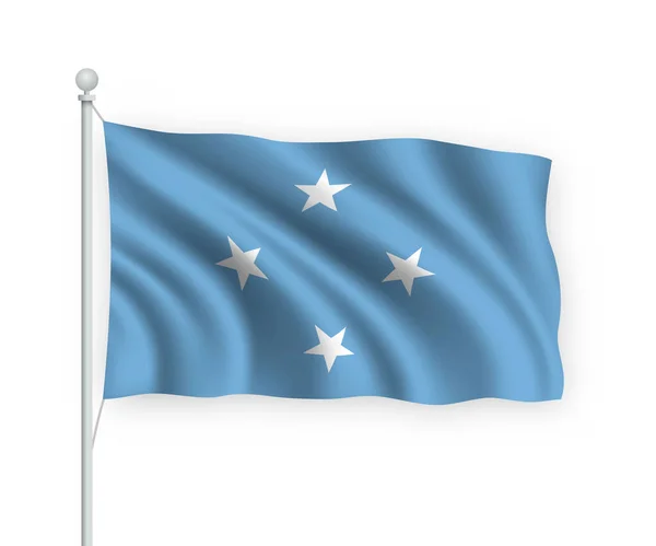 Bandera Ondeante Estados Federados Micronesia Sobre Asta Bandera Aislado Sobre — Vector de stock