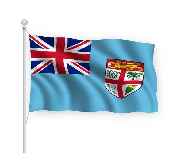 Viftande Flagga Fiji Flaggstång Isolerad Vit Bakgrund — Stock vektor