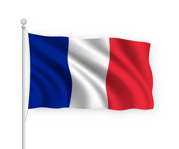 Waving Flag France Flagpole Isolated White Background — Stock Vector