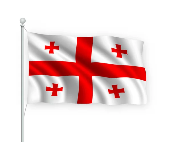 3D在旗杆上飘扬的格鲁吉亚国旗 白色背景孤立 — 图库矢量图片