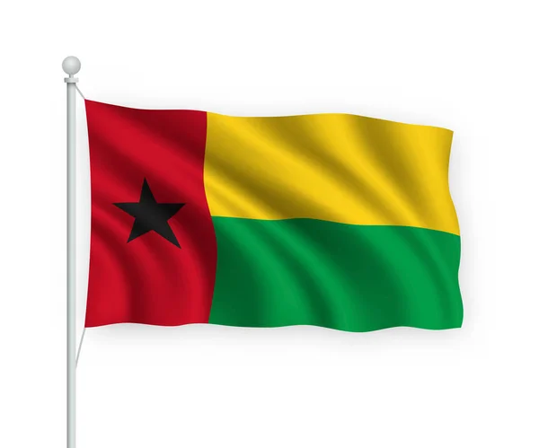 Размахивая Флагом Гвинея Бисау Флагштоке Изолированы Белом Фоне — стоковый вектор