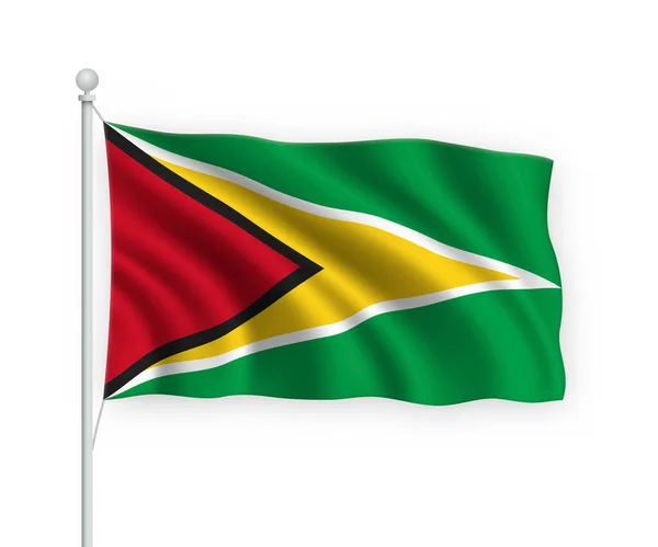 Zwaaiende Vlag Guyana Vlaggenmast Geïsoleerd Witte Achtergrond — Stockvector