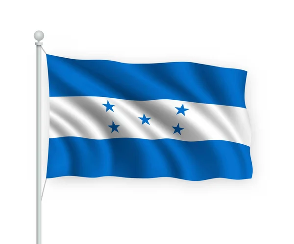 Zwaaiende Vlag Honduras Vlaggenmast Geïsoleerd Witte Achtergrond — Stockvector