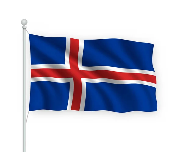 3D在旗杆上飘扬的冰岛国旗 白色背景的孤立 — 图库矢量图片