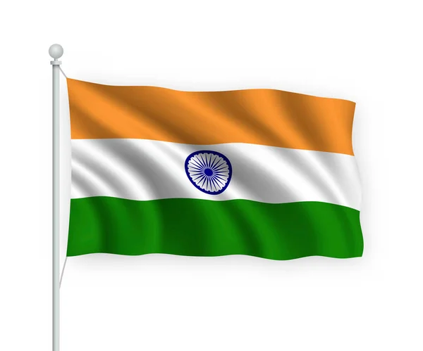 Bandera Ondeante India Asta Bandera Aislado Sobre Fondo Blanco — Archivo Imágenes Vectoriales