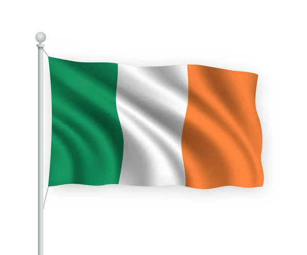 Acenando Bandeira Irlanda Mastro Isolado Fundo Branco —  Vetores de Stock