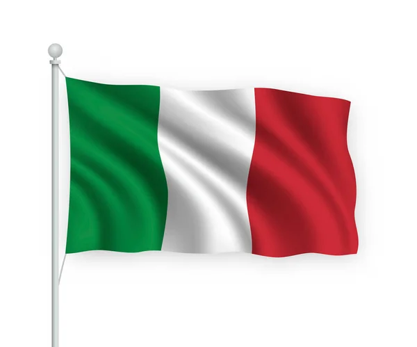 Bandera Ondeando Italia Sobre Asta Bandera Aislado Sobre Fondo Blanco — Vector de stock