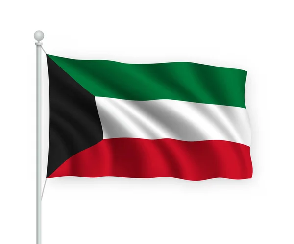 Sventolando Bandiera Kuwait Pennone Isolato Sfondo Bianco — Vettoriale Stock
