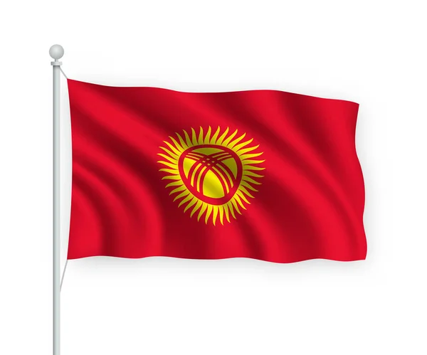 Fluturând Steagul Kârgâzstan Flagpol Izolat Fundal Alb — Vector de stoc