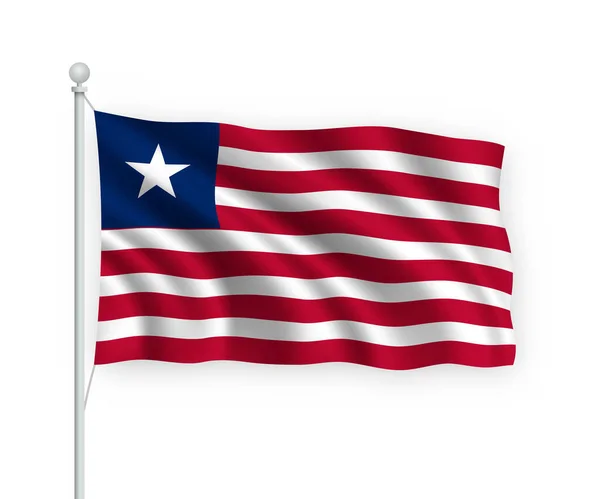 Ondeando Bandera Liberia Asta Bandera Aislado Sobre Fondo Blanco — Archivo Imágenes Vectoriales