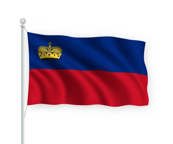 Viftande Flagga Liechtenstein Flaggstång Isolerad Vit Bakgrund — Stock vektor