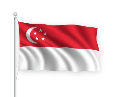 Bayrak direğinde sallanan 3D bayrak beyaz arkaplanda izole edildi.