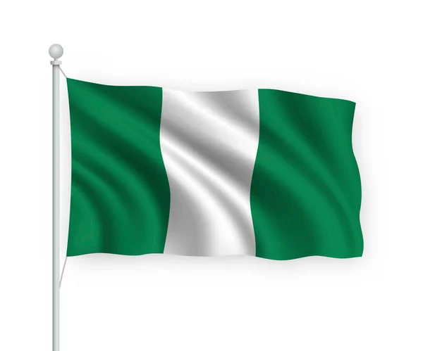 Waving Flag Nigeria Flagpole Isolated White Background — Stock Vector