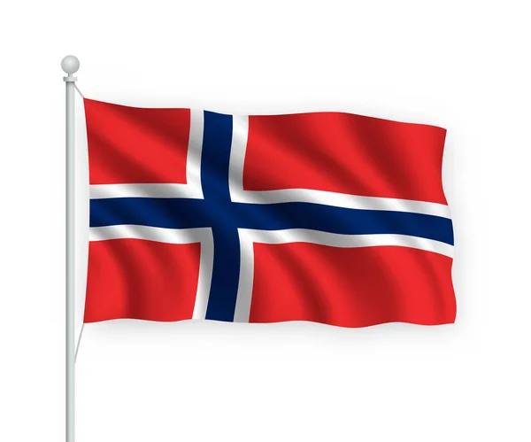 Размахивая Флагом Норвегии Флагштоке Изолированный Белом Фоне — стоковый вектор