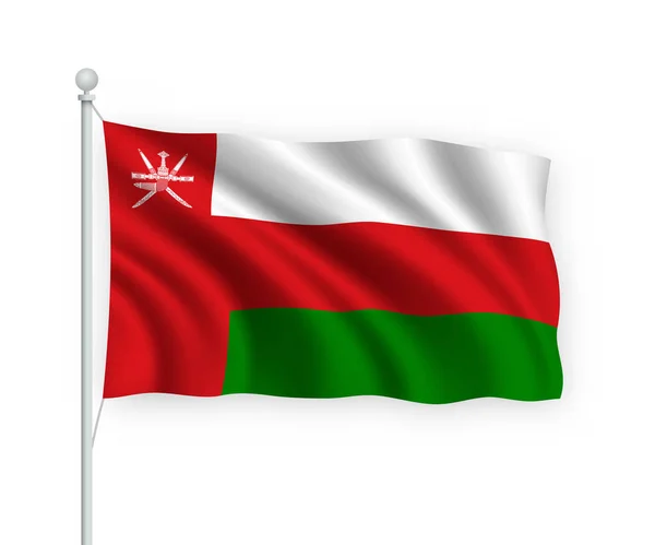 Розмахуючи Прапором Оман Флагштоку Ізольований Білому Тлі — стоковий вектор