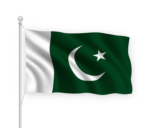 Drapeau Agitant Pakistan Sur Mât Isolé Sur Fond Blanc — Image vectorielle