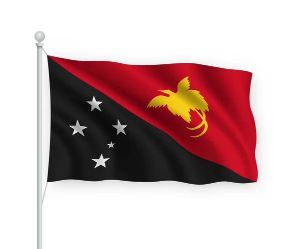 Waving Flag Papua New Guinea Flagpole Isolated White Background — Stock Vector