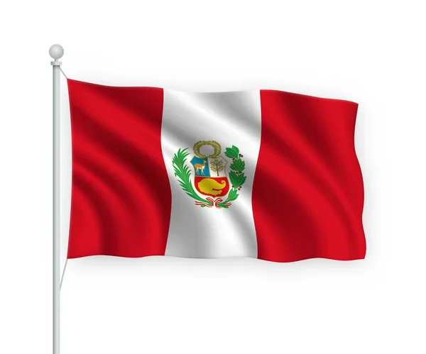 Acenando Bandeira Peru Mastro Isolado Fundo Branco —  Vetores de Stock