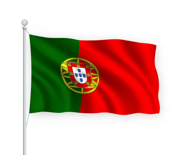 Bandera Ondeante Portugal Asta Bandera Aislado Sobre Fondo Blanco — Archivo Imágenes Vectoriales