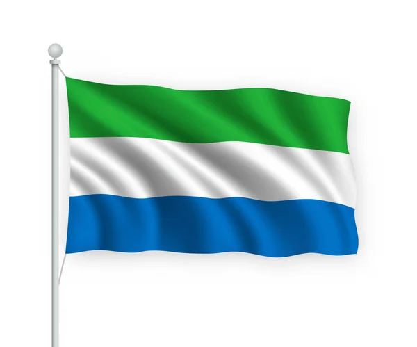 Κυματίζει Σημαία Σιέρα Λεόνε Κοντάρι Σημαίας Απομονωμένο Λευκό Φόντο — Διανυσματικό Αρχείο
