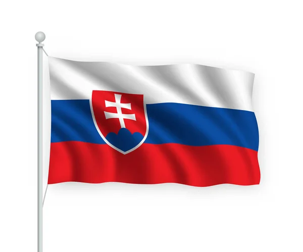 Mávání Vlajka Slovensko Stožáru Izolované Bílém Pozadí — Stockový vektor