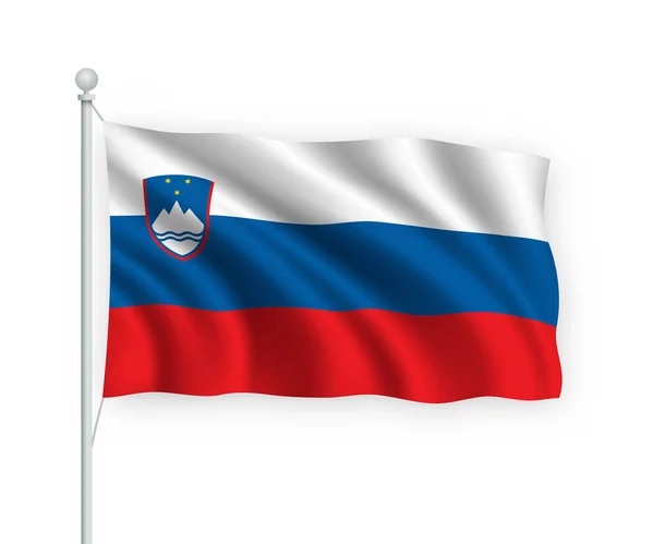 白い背景に隔離された旗竿に3D手旗スロベニア — ストックベクタ