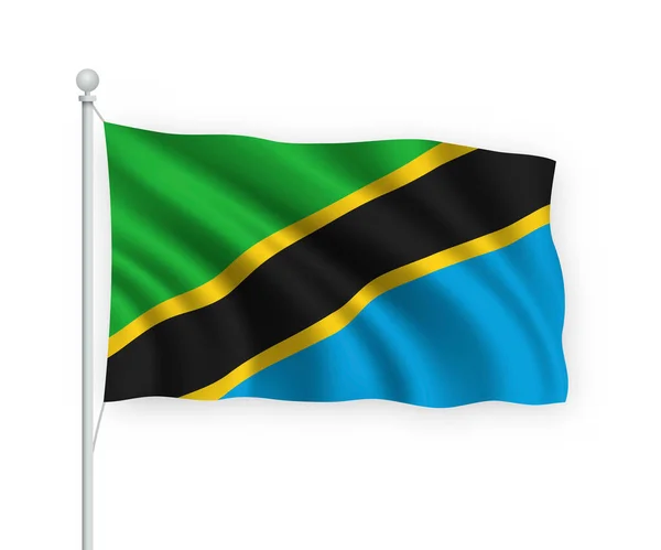 Waving Flag Tanzania Flagpole Isolated White Background — Stock Vector