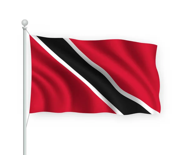 Bandera Ondeante Trinidad Tobago Asta Bandera Aislado Sobre Fondo Blanco — Vector de stock