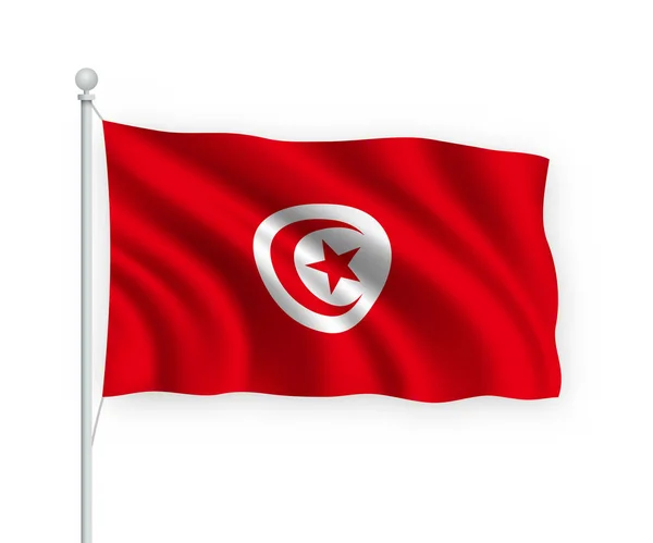 Acenando Bandeira Tunisiana Mastro Isolado Fundo Branco —  Vetores de Stock