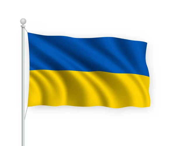Zwaaiende Vlag Oekraïne Vlaggenmast Geïsoleerd Witte Achtergrond — Stockvector