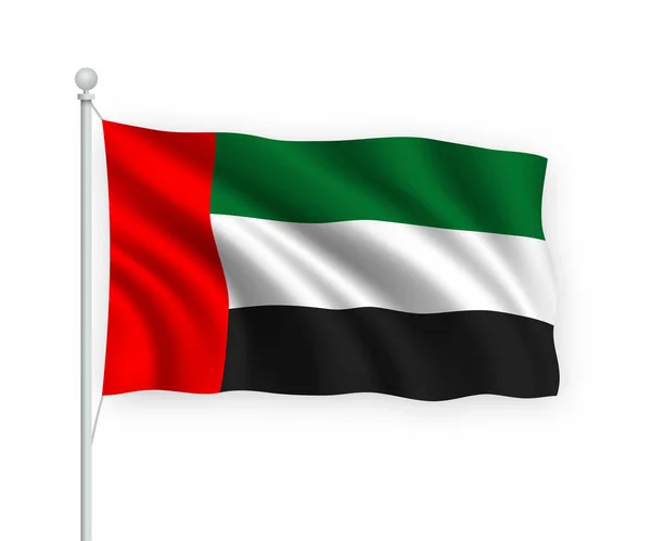 Размахивая Флагом Объединенных Арабских Эмиратов Флагштоке Изолированы Белом Фоне — стоковый вектор