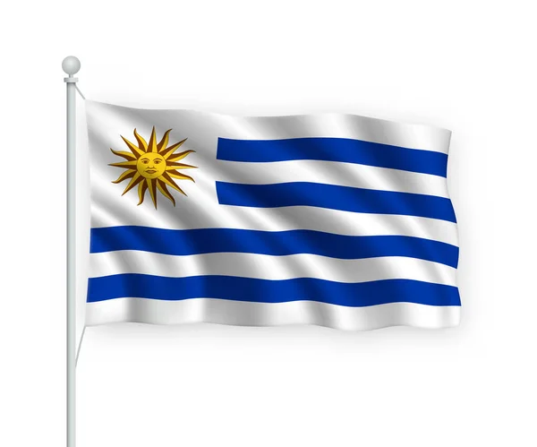 3D在旗杆上飘扬的乌拉圭国旗 白色背景孤立 — 图库矢量图片
