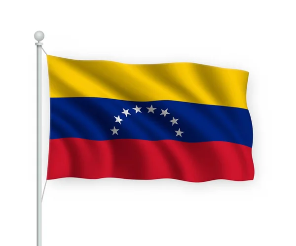 Κυματίζει Σημαία Βενεζουέλα Στο Κοντάρι Της Σημαίας Απομονωμένο Λευκό Φόντο — Διανυσματικό Αρχείο