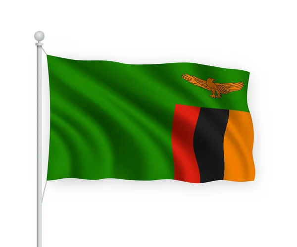 Acenando Bandeira Zâmbia Mastro Isolado Fundo Branco —  Vetores de Stock