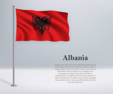 Bayrak direğinde Arnavutluk bayrağı sallıyor. Bağımsızlık Günü poster tasarımı için şablon
