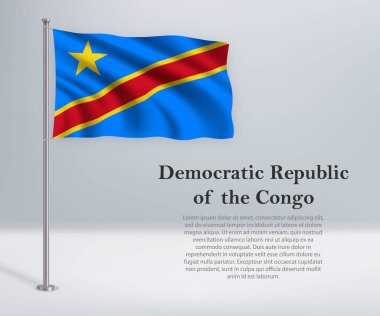 Bayrak direğinde DR Kongo bayrağı sallıyor. Bağımsızlık Günü poster tasarımı için şablon
