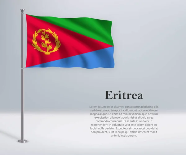 Κυματιστή Σημαία Της Ερυθραίας Κοντάρι Σημαίας Πρότυπο Σχεδιασμού Αφίσας Ημέρας — Διανυσματικό Αρχείο