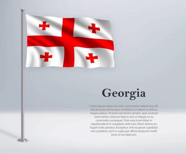 Sventolando Bandiera Della Georgia Sul Pennone Modello Design Del Poster — Vettoriale Stock