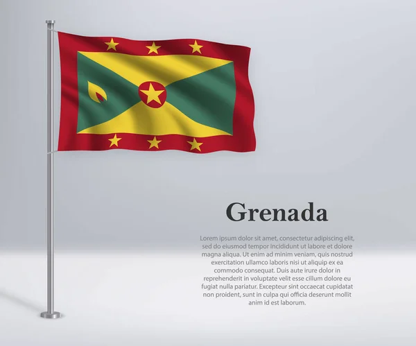 Vinka Grenadas Flagga Flaggstången Mall För Självständighetsdagen Affisch Desig — Stock vektor
