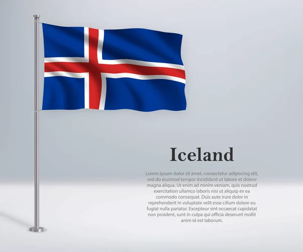 Flaga Islandii Maszcie Flagowym Szablon Projektowania Plakatów Dni Niezależności — Wektor stockowy