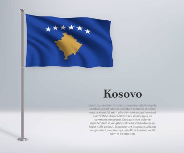 Bayrak direğinde Kosova bayrağı sallıyor. Bağımsızlık Günü poster tasarımı için şablon