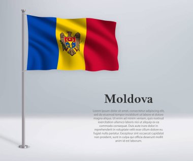 Bayrak direğinde Moldova bayrağı sallıyor. Bağımsızlık Günü poster tasarımı için şablon