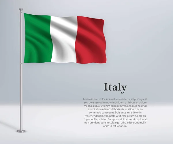 Zwaaiende Vlag Van Italië Vlaggenmast Model Voor Het Ontwerp Van — Stockvector