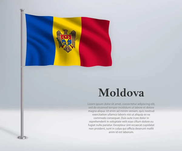 Κυματιστή Σημαία Της Μολδαβίας Κοντάρι Σημαίας Πρότυπο Σχεδιασμού Αφίσας Ημέρας — Διανυσματικό Αρχείο