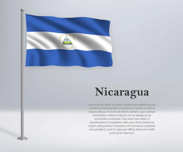 Wuivende Vlag Van Nicaragua Vlaggenmast Sjabloon Voor Onafhankelijkheid Dag Poster — Stockvector