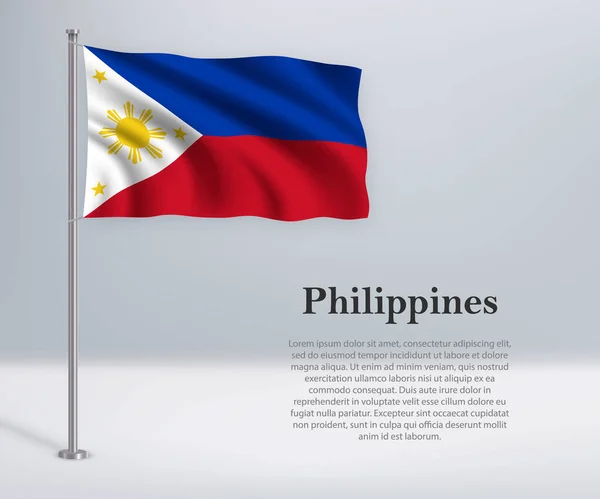 Размахивая Флагом Филиппин Флагштоке Шаблон Плаката Дню Независимости — стоковый вектор