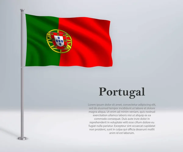 Κυματιστή Σημαία Της Πορτογαλίας Κοντάρι Σημαίας Πρότυπο Σχεδιασμού Αφίσας Ημέρας — Διανυσματικό Αρχείο