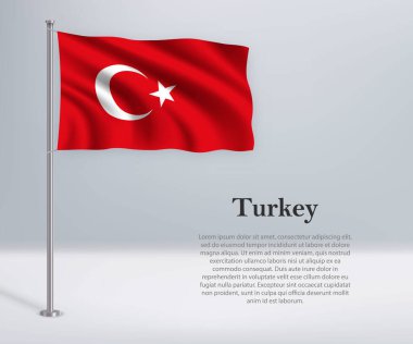 Bayrak direğinde Türkiye bayrağı sallıyor. Bağımsızlık Günü poster tasarımı için şablon
