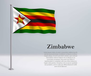 Bayrak direğinde Zimbabwe bayrağı sallıyor. Bağımsızlık Günü poster tasarımı için şablon