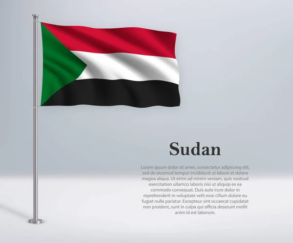 Zwaaiende Vlag Van Soedan Vlaggenmast Model Voor Het Ontwerp Van — Stockvector